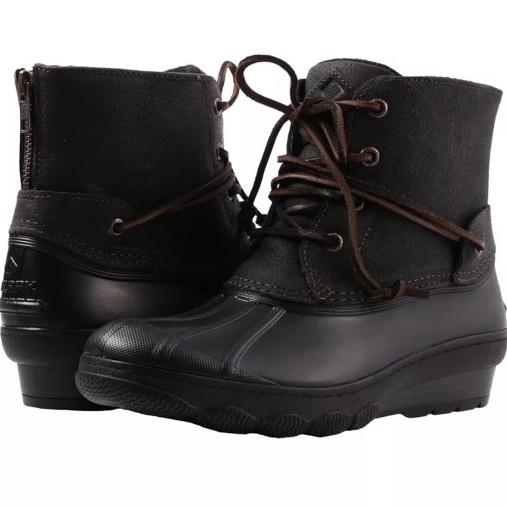 Sperry Women's 7 Black Leather Winter Lace-Up Boots